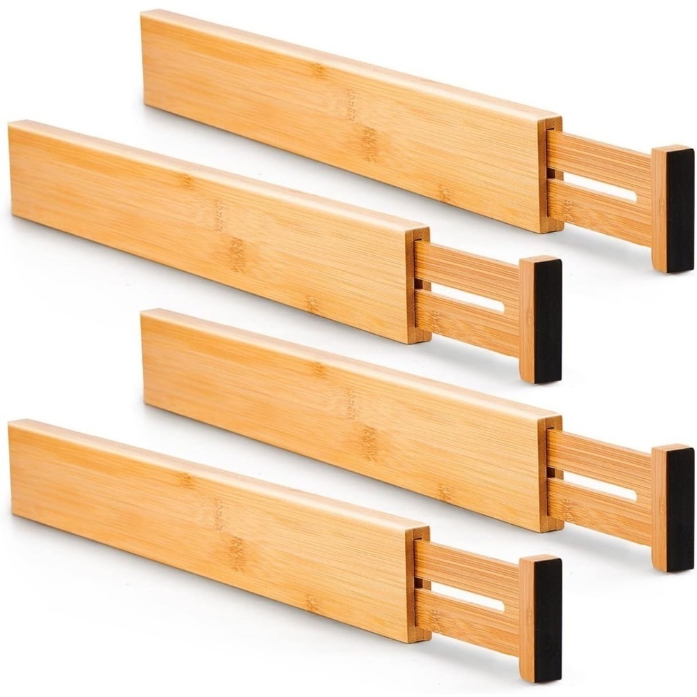 Bamboo Drawer Dividers Adjustable in Natural Wood Color Pack of 4 - Picture 1 of 7
